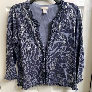 Chico's Blue & Silver Knit Sweater with Fringe